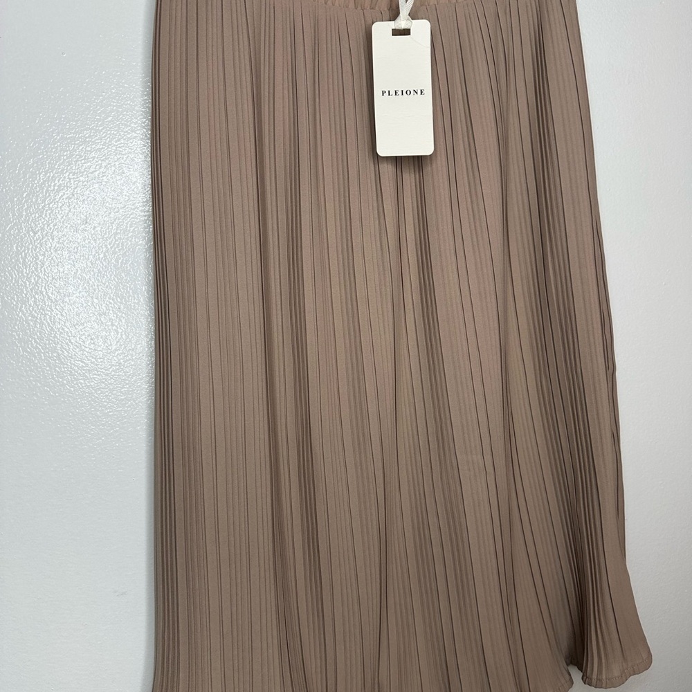 Pleione Brown Midi A-line Pleated Skirt